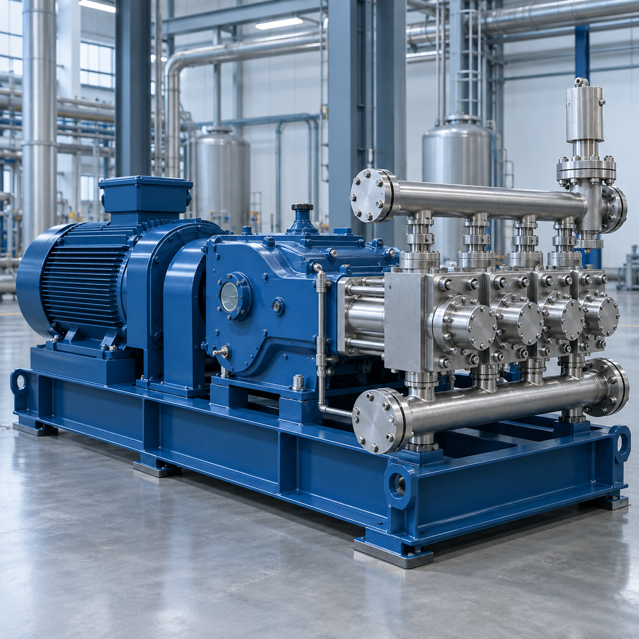 Illustrative industrial reciprocating plunger pump package