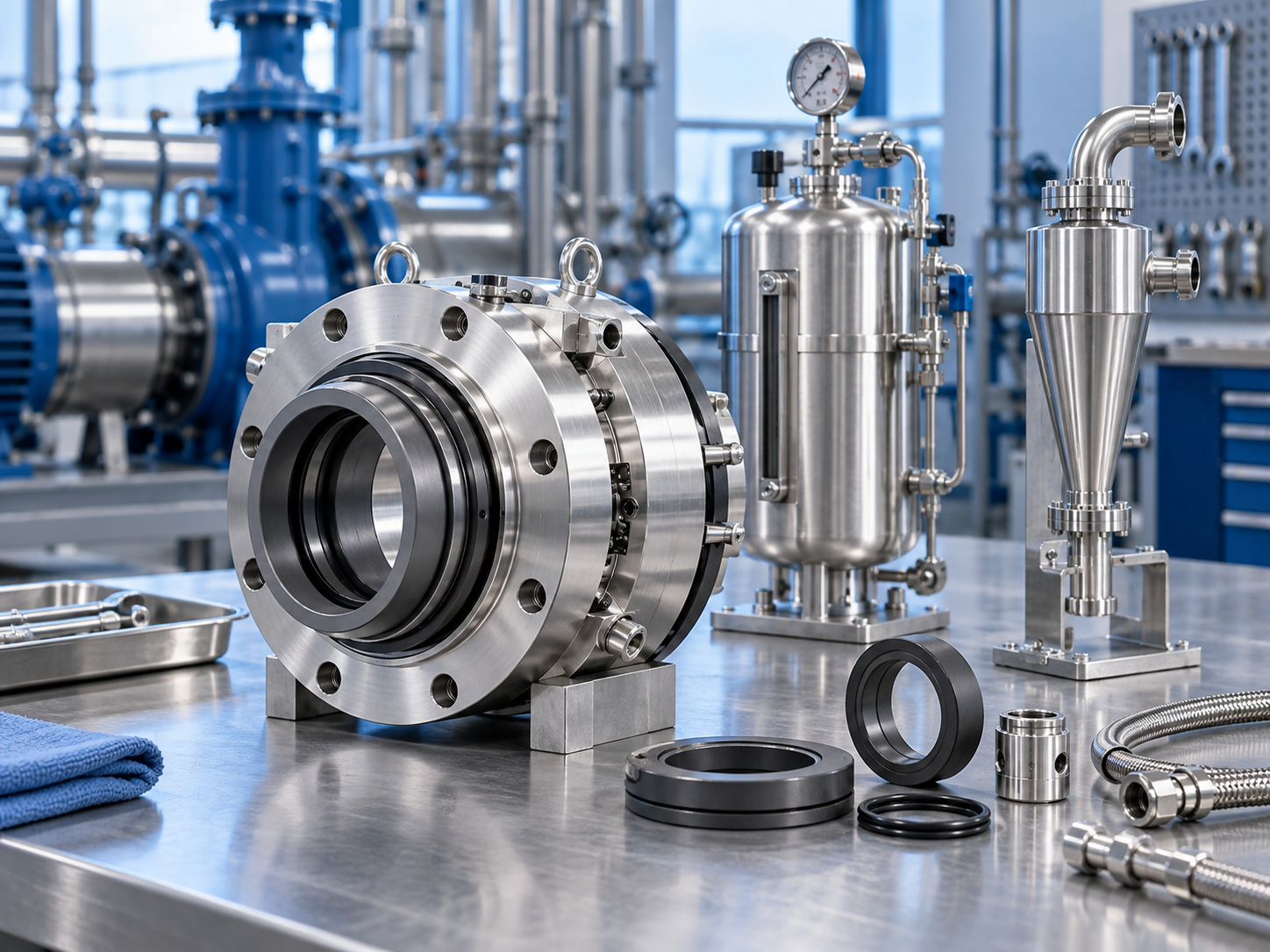 Illustrative dry mechanical seal and auxiliary sealing-system equipment